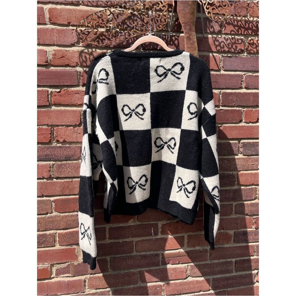 Lisa Says Gah Bow Check Lauda Cardi Sweater NWT - Picture 9 of 9